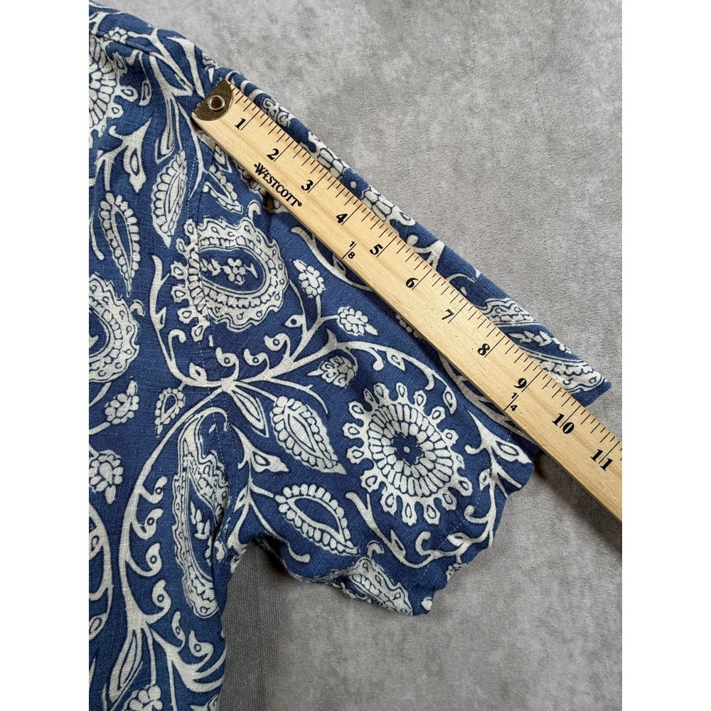Common People Mens XL Cabra Shirt Linen Blend Blue Paisley Camp Collar - Picture 9 of 9